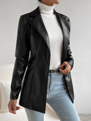 Privé Lapel Collar Single Button PU Black Coat - WestLine Apparel