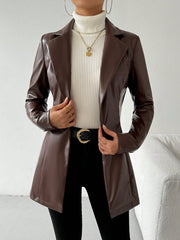 Privé Lapel Collar Single Button PU Black Coat - WestLine Apparel