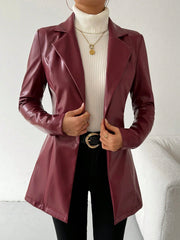 Privé Lapel Collar Single Button PU Black Coat - WestLine Apparel