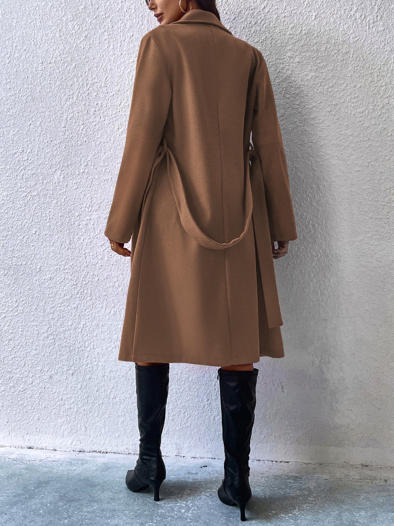 Privé Lapel Neck Double Breasted Belted Coat - WestLine Apparel