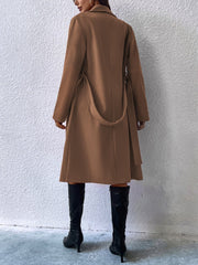 Privé Lapel Neck Double Breasted Belted Coat - WestLine Apparel