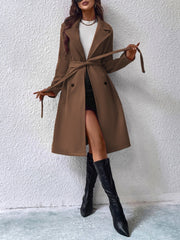 Privé Lapel Neck Double Breasted Belted Coat - WestLine Apparel
