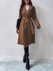 Privé Lapel Neck Double Breasted Belted Coat - WestLine Apparel