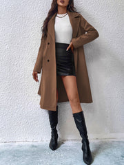 Privé Lapel Neck Double Breasted Belted Coat - WestLine Apparel