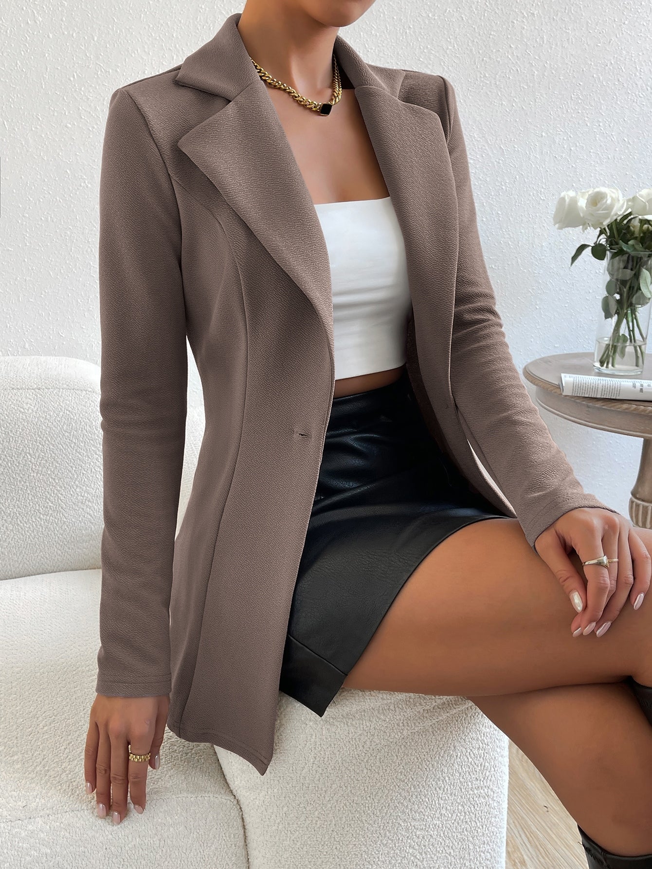 Privé Lapel Neck Single Button Blazer Office Wear Women - WestLine Apparel