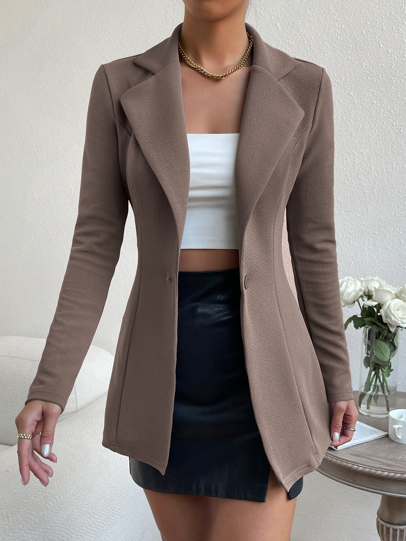 Privé Lapel Neck Single Button Blazer Office Wear Women - WestLine Apparel