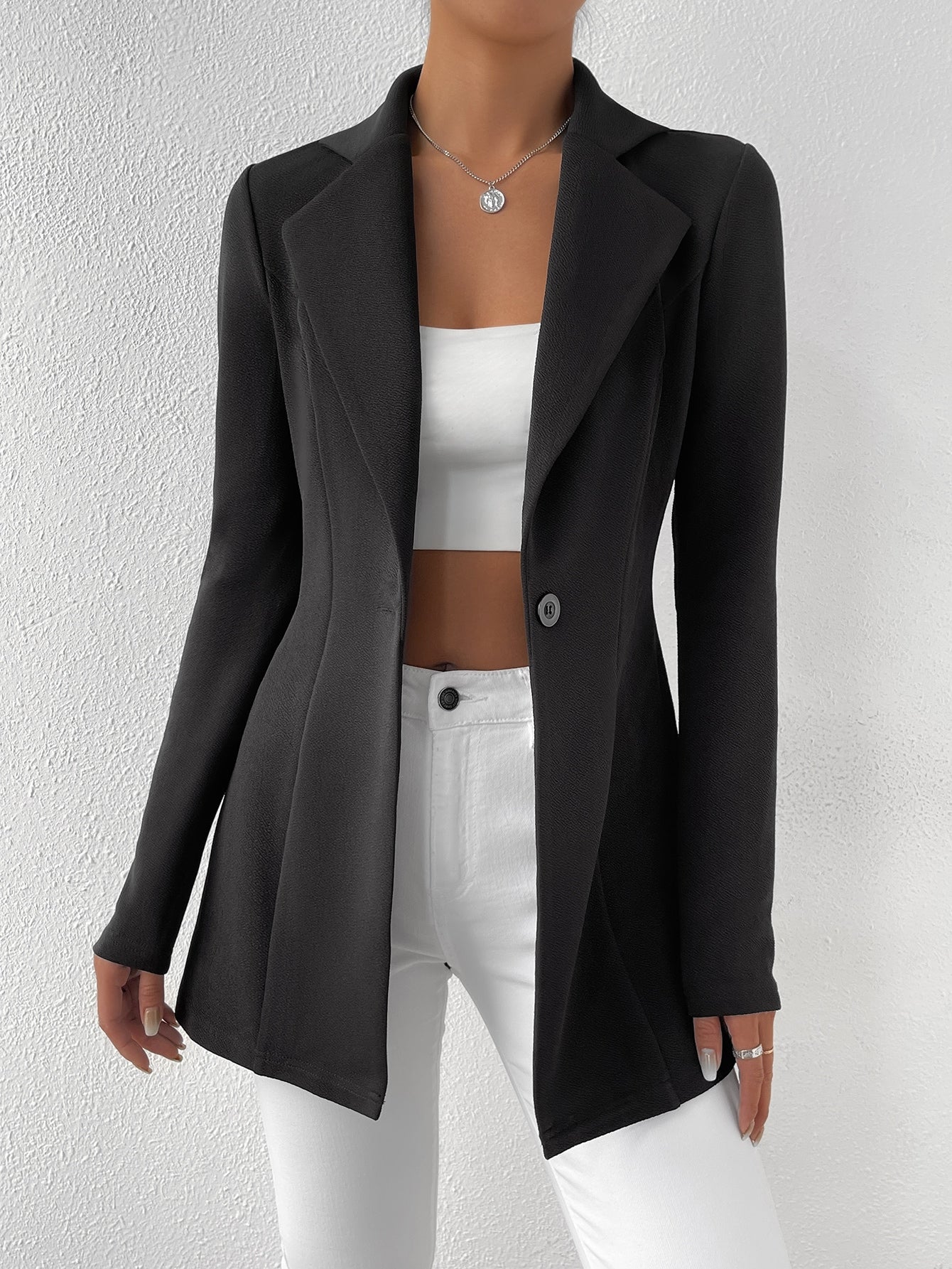 Privé Lapel Neck Single Button Blazer Office Wear Women - WestLine Apparel