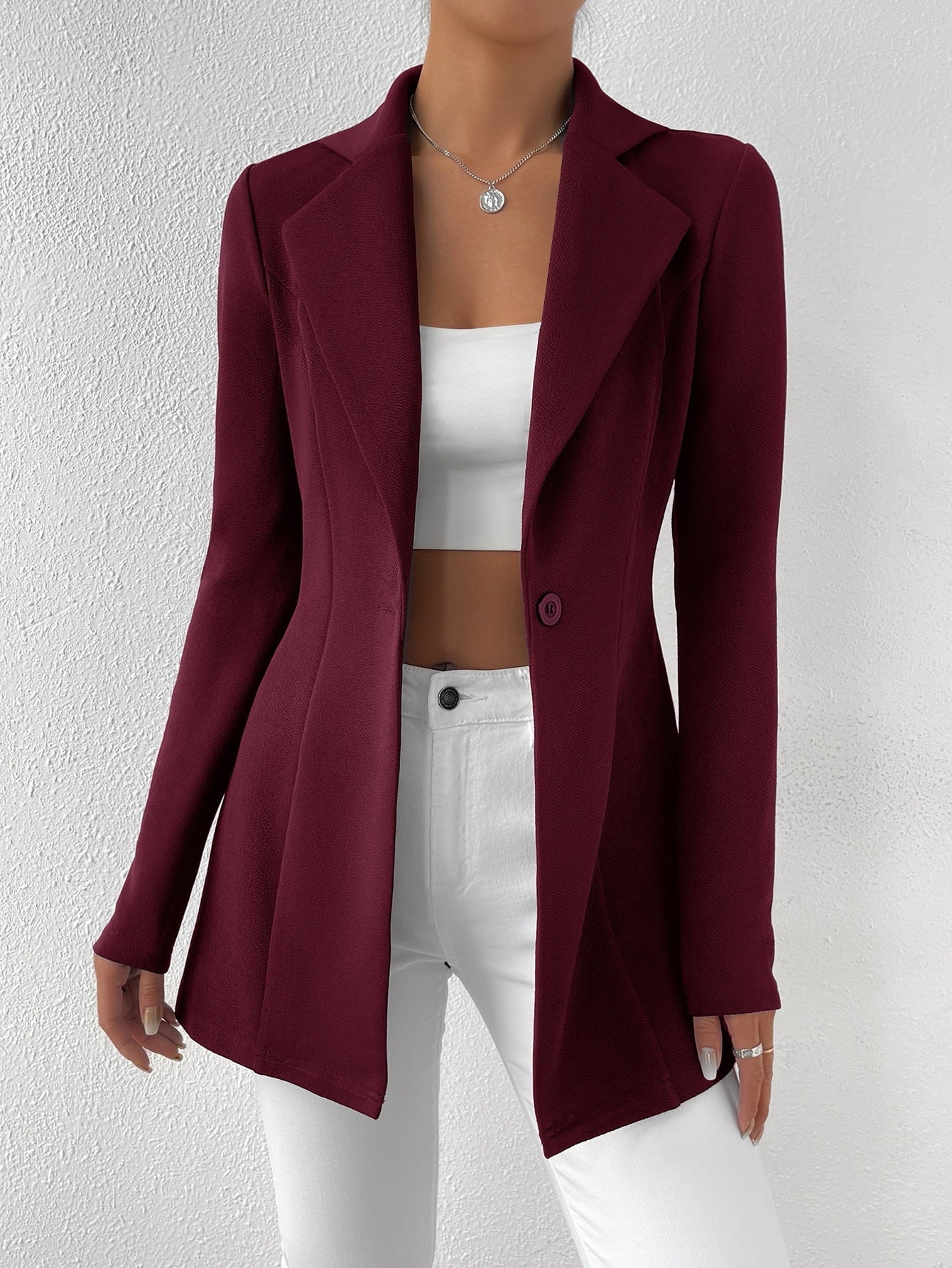 Privé Lapel Neck Single Button Blazer Office Wear Women - WestLine Apparel