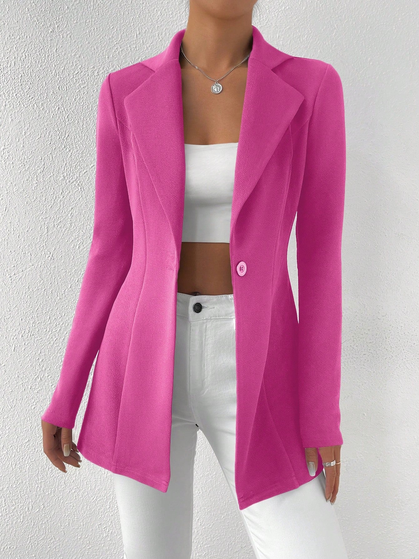 Privé Lapel Neck Single Button Blazer Office Wear Women - WestLine Apparel