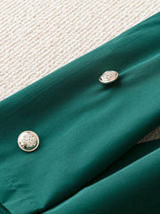 Privé Plus Size Women's Solid Color Lapel Collar Long Sleeve Double-Breasted Blazer And Pants Set, Spring & Autumn - WestLine Apparel