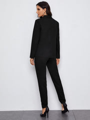 Privé Shawl Collar Open Front Blazer And Slant Pocket Pants Set Business Casual Women - WestLine Apparel