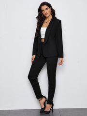Privé Shawl Collar Open Front Blazer And Slant Pocket Pants Set Business Casual Women - WestLine Apparel