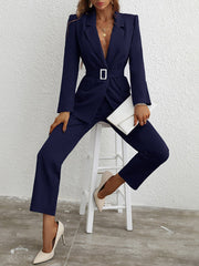 Privé Single Button Belted Blazer & Tailored Pants - WestLine Apparel