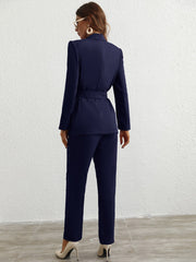 Privé Single Button Belted Blazer & Tailored Pants - WestLine Apparel