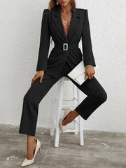 Privé Single Button Belted Blazer & Tailored Pants - WestLine Apparel