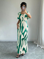 Privé Women Contrast Color Print Crew Neck Short Sleeve Dress (Random Print) - WestLine Apparel