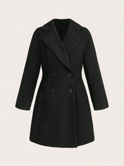 Privé Women's Casual Solid Color Turndown Collar Double-Breasted Wool Coat, Autumn/Winter - WestLine Apparel