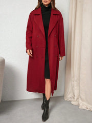 Privé Women's Elegant & Stylish Burgundy Long Trench Coat, New Autumn Winter Design,Notched Collar Double-Breasted Long Sleeve Wrinkle-Resistant Fashionable Trench Coat,Fall Women Coat,Winter Women Clothes Suitable For Dating, Parties, Holidays, Banque - WestLine Apparel