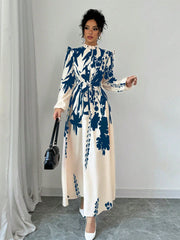 Privé Women's Floral Cinched Waist Long Sleeve A-Line Dress With Front Button - WestLine Apparel