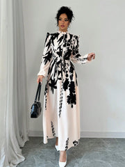 Privé Women's Floral Cinched Waist Long Sleeve A-Line Dress With Front Button - WestLine Apparel