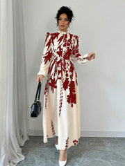 Privé Women's Floral Cinched Waist Long Sleeve A-Line Dress With Front Button - WestLine Apparel