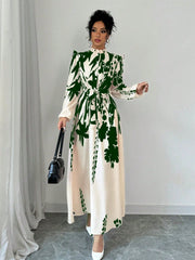 Privé Women's Floral Cinched Waist Long Sleeve A-Line Dress With Front Button - WestLine Apparel