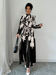 Privé Women's Floral Cinched Waist Long Sleeve A-Line Dress With Front Button - WestLine Apparel