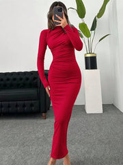 Privé Women's Slim Fit Pleated Long Sleeve Dress - WestLine Apparel