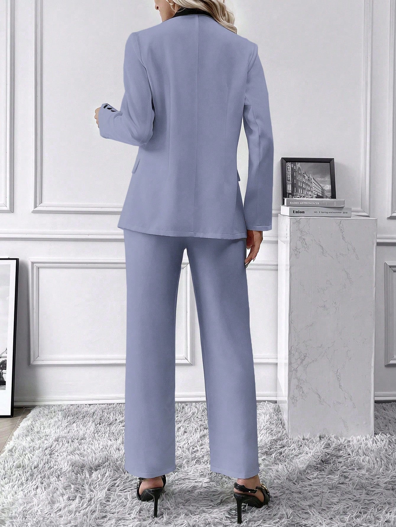 Privé Women's Solid Color Single Button Lapel Blazer With Pocket And Long Trousers Suit - WestLine Apparel