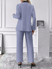 Privé Women's Solid Color Single Button Lapel Blazer With Pocket And Long Trousers Suit - WestLine Apparel