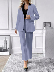 Privé Women's Solid Color Single Button Lapel Blazer With Pocket And Long Trousers Suit - WestLine Apparel