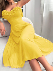 Ruffle Trim Mesh Cami Pajama Nightdress Long Dress - WestLine Apparel