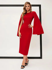 SHEIN Belle Solid Cloak Sleeve Split Back Dress - WestLine Apparel