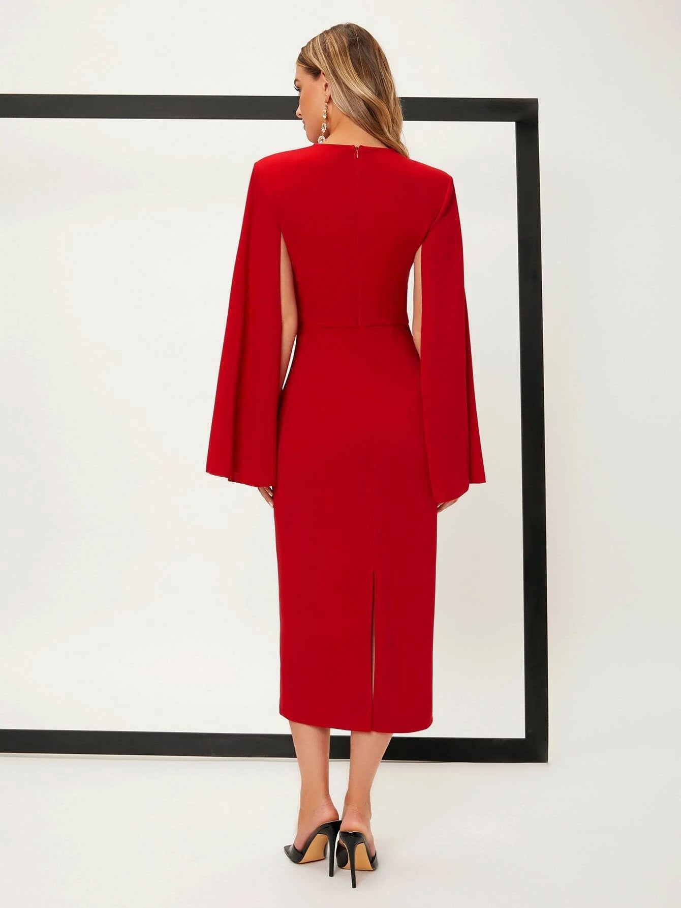 SHEIN Belle Solid Cloak Sleeve Split Back Dress - WestLine Apparel