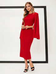 SHEIN Belle Solid Cloak Sleeve Split Back Dress - WestLine Apparel