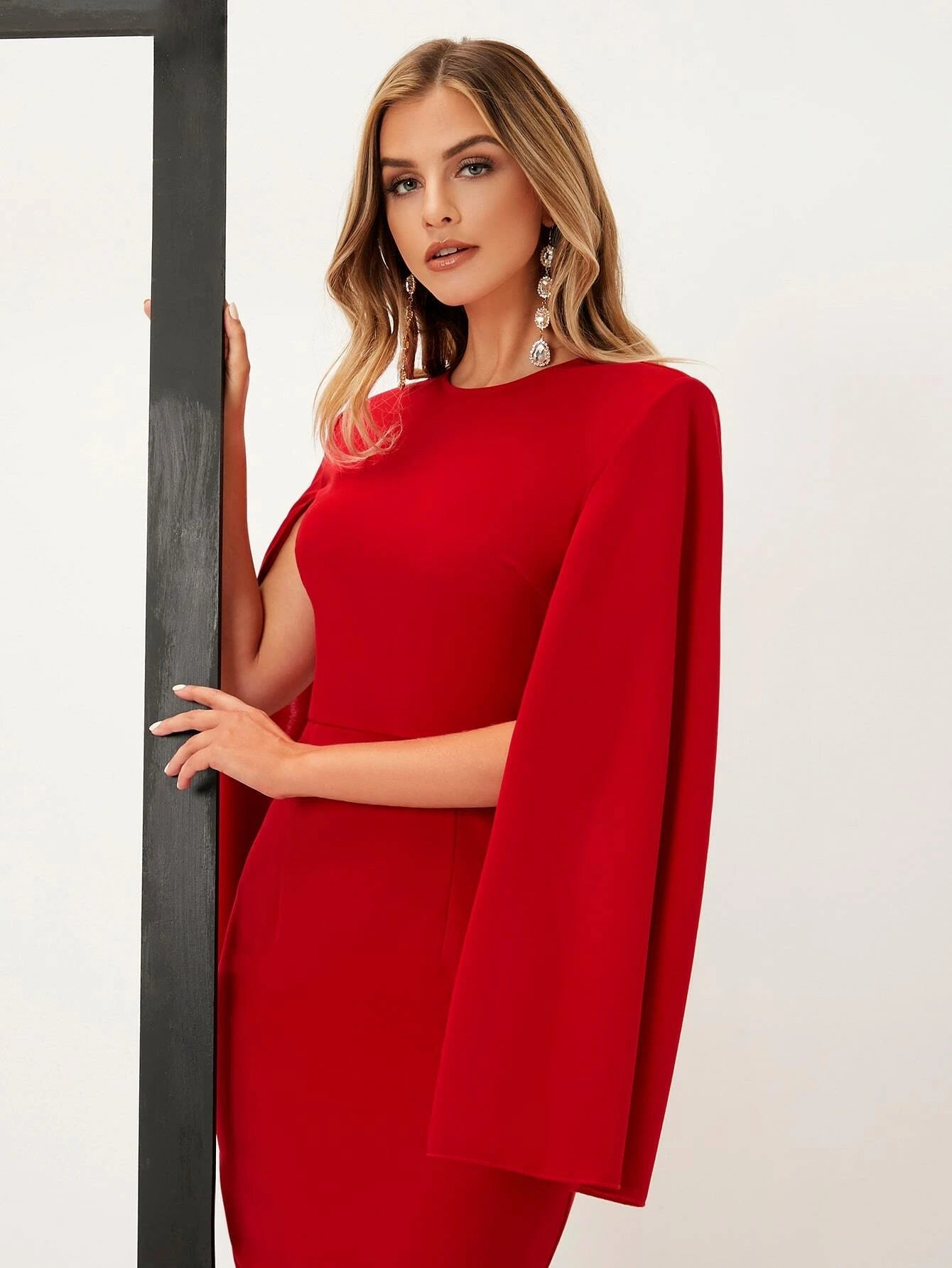 SHEIN Belle Solid Cloak Sleeve Split Back Dress - WestLine Apparel
