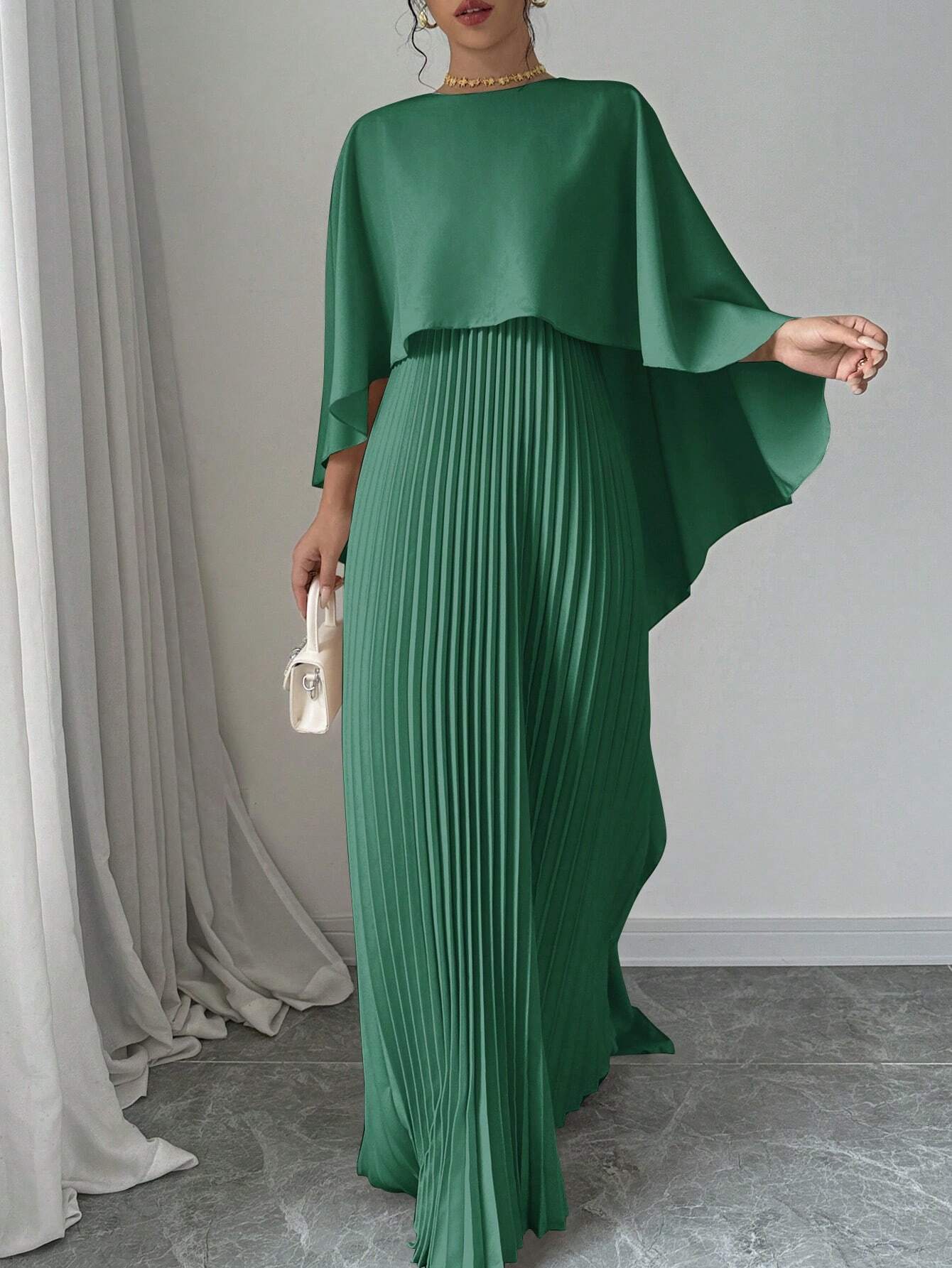 SHEIN Privé Women Elegant Solid Color Minimalist Casual Poncho Sleeve Dress - WestLine Apparel