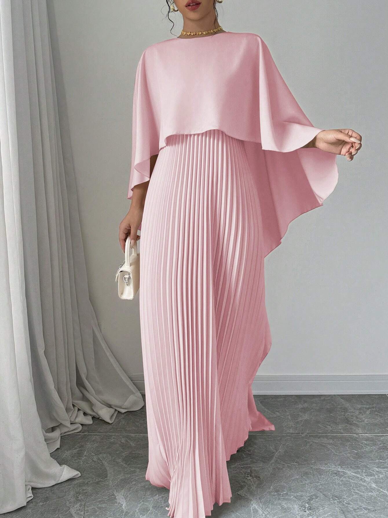 SHEIN Privé Women Elegant Solid Color Minimalist Casual Poncho Sleeve Dress - WestLine Apparel