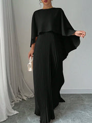 SHEIN Privé Women Elegant Solid Color Minimalist Casual Poncho Sleeve Dress - WestLine Apparel