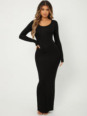 SXY Plus Solid Scoop Neck Bodycon Dress - WestLine Apparel