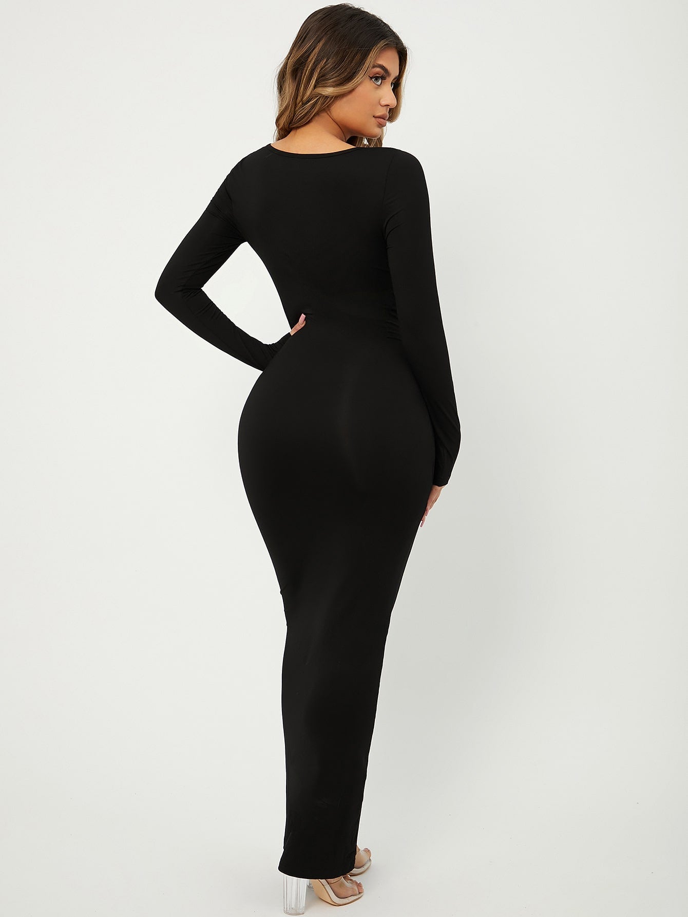 SXY Plus Solid Scoop Neck Bodycon Dress - WestLine Apparel