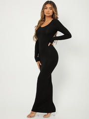 SXY Plus Solid Scoop Neck Bodycon Dress - WestLine Apparel