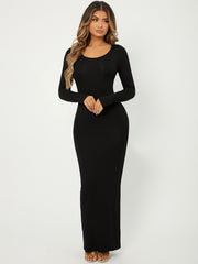 SXY Plus Solid Scoop Neck Bodycon Dress - WestLine Apparel