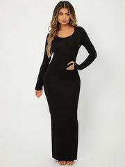 SXY Plus Solid Scoop Neck Bodycon Dress - WestLine Apparel