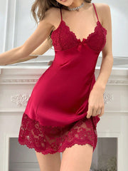 SilkySpell Ladies' Lace Patchwork Cami Sleep Dress Pajama Dress - WestLine Apparel