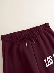 Slayr 2pcs Women's Casual Letter Printed Drawstring Hoodie And Sweatpants Set, Autumn Winter - WestLine Apparel