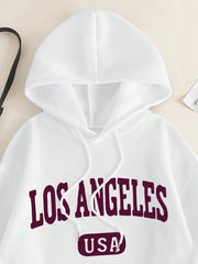 Slayr 2pcs Women's Casual Letter Printed Drawstring Hoodie And Sweatpants Set, Autumn Winter - WestLine Apparel