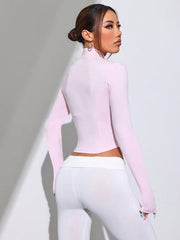 Solid Color Stand Collar Fitted Crop Sporty Jacket - WestLine Apparel