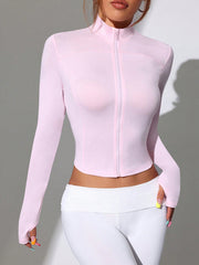 Solid Color Stand Collar Fitted Crop Sporty Jacket - WestLine Apparel