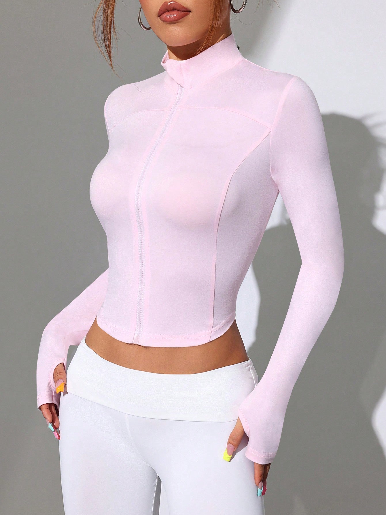 Solid Color Stand Collar Fitted Crop Sporty Jacket - WestLine Apparel